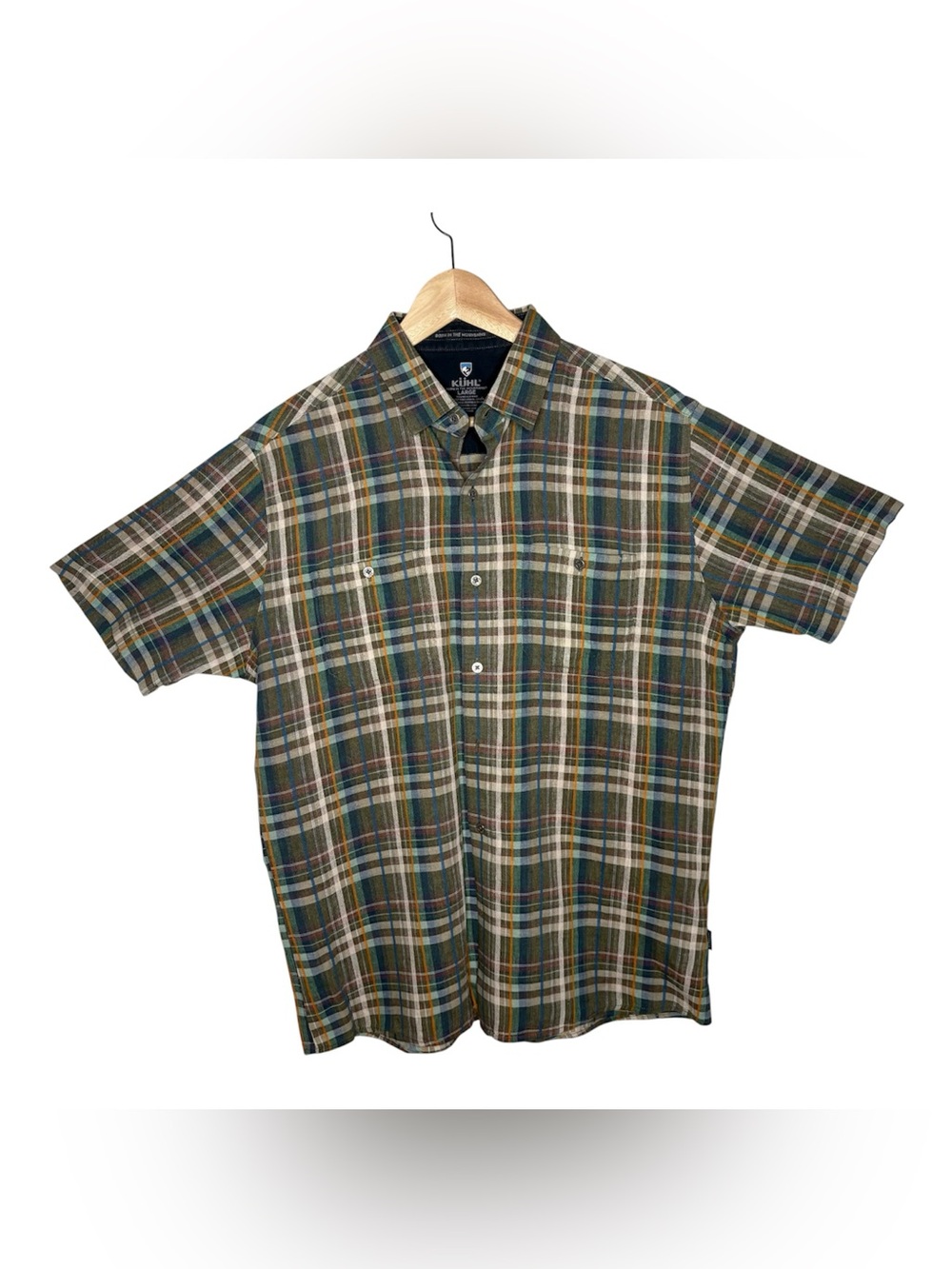 Kuhl Intrepid Skorpio Shirt Mens Large Plaid Short Sleeve Linen Blend